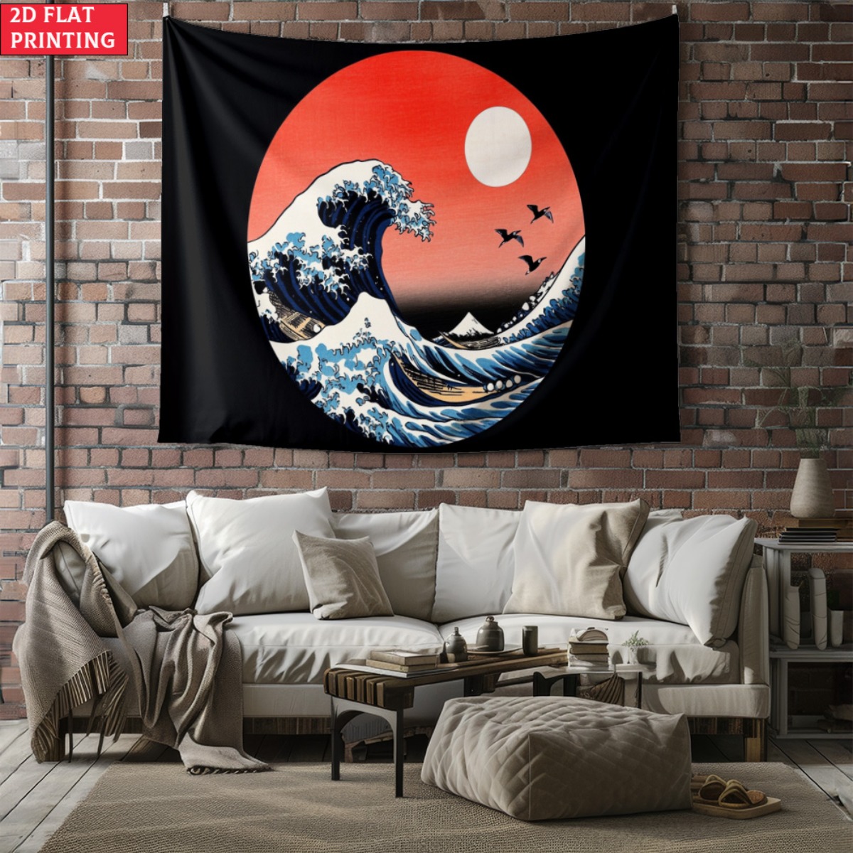 Interior Design Zen Style - Arazzo al tramonto con onde giapponesi